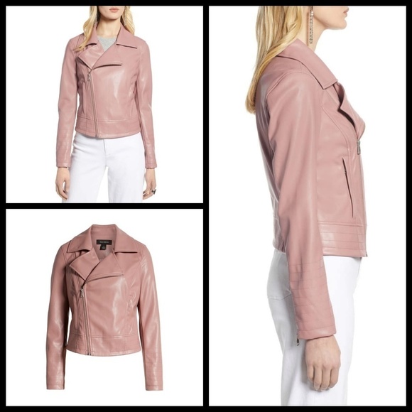 💕HALOGEN💕 Dusty Rose Faux Leather Moto Jacket S - Picture 4 of 7